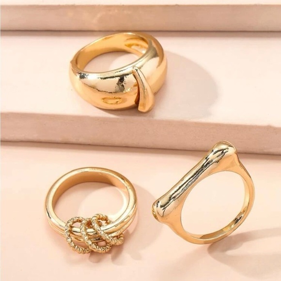 Gold Geo Trio Ring Set - Picture 3 of 10